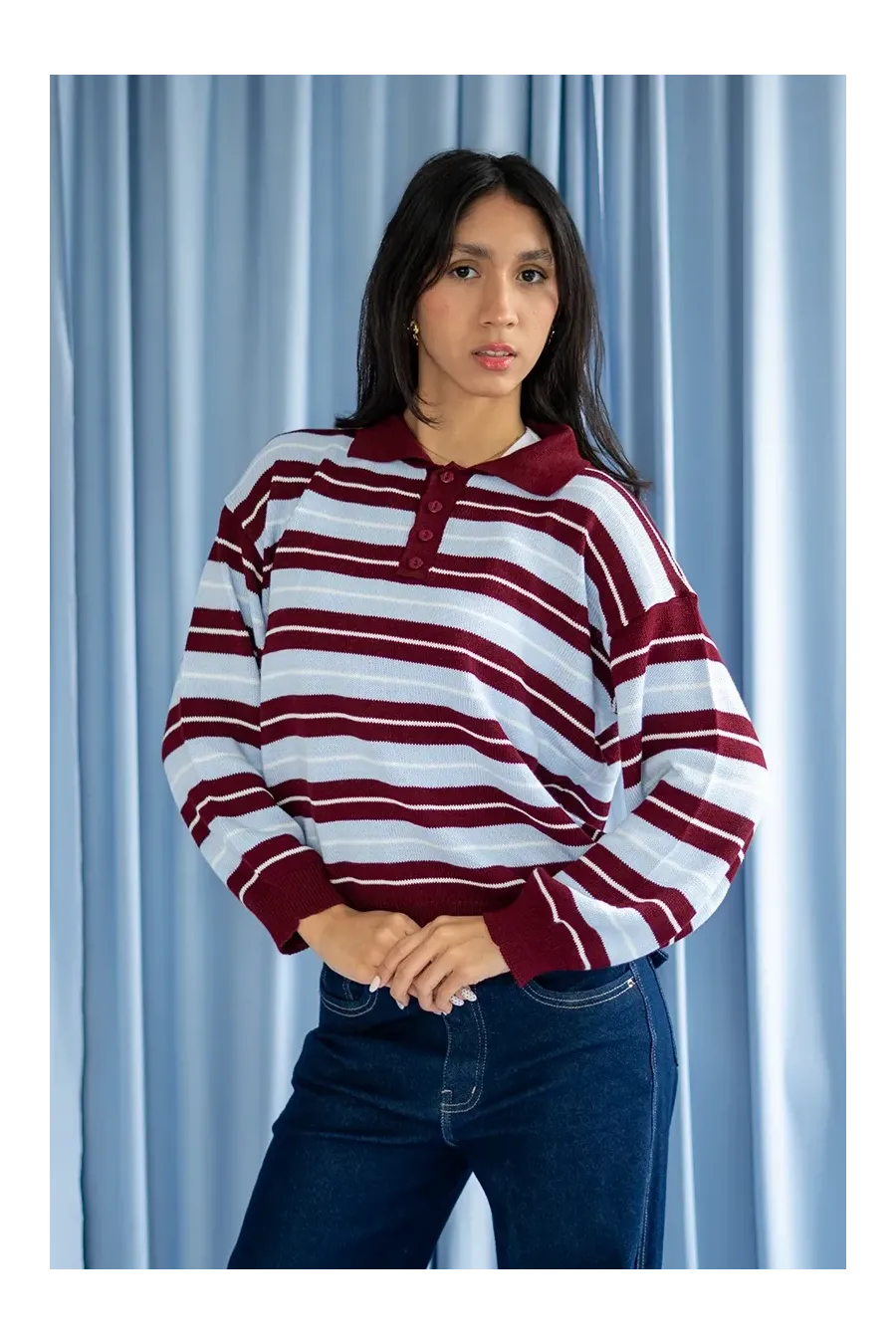 SWEATER VINTAGE VINO/CELESTE