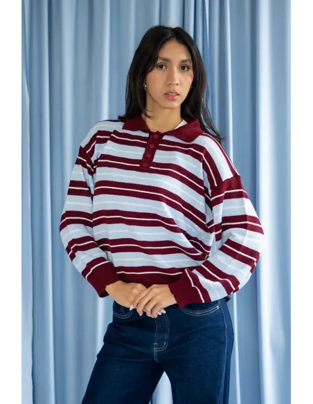 SWEATER VINTAGE VINO/CELESTE