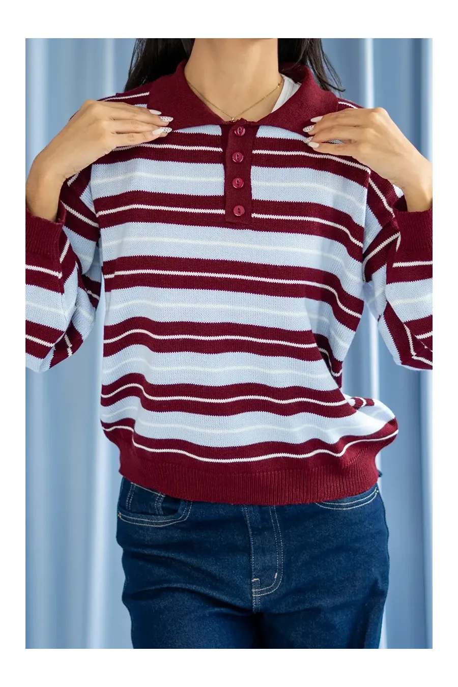 SWEATER VINTAGE VINO/CELESTE
